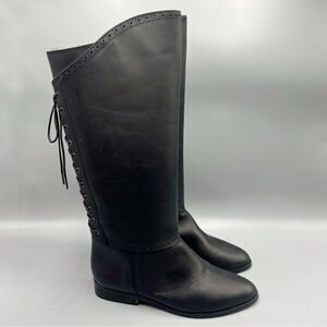Via Milano Leather Lace-back Riding Boots in Black
